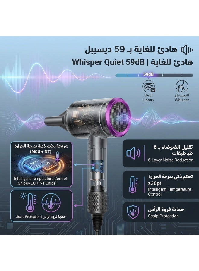 كويك مجفف شعر - مجفف شعر احترافي بقوة 1600 واط بتقنية الأيونات وتجفيف سريع منخفض الضوضاء مع حامل جداري للاستخدام المنزلي والسفر - Image 3